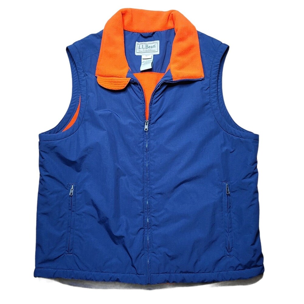 LL Bean Vest Men's Size Large Fleece Lined 0 WY07 Blue Orange Winter Vest VTG